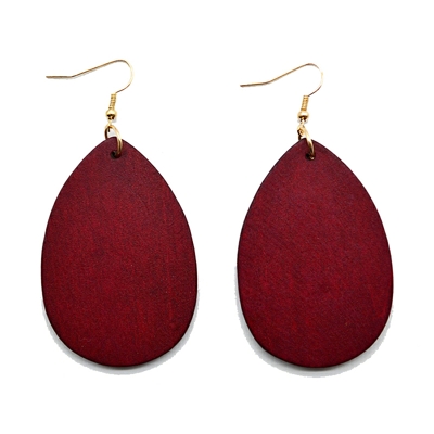 Boucles d’oreilles en bois rouge de forme ovale – Image 2
