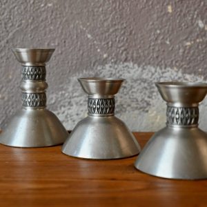 Trio de bougeoirs en étain norvégien Mastad
