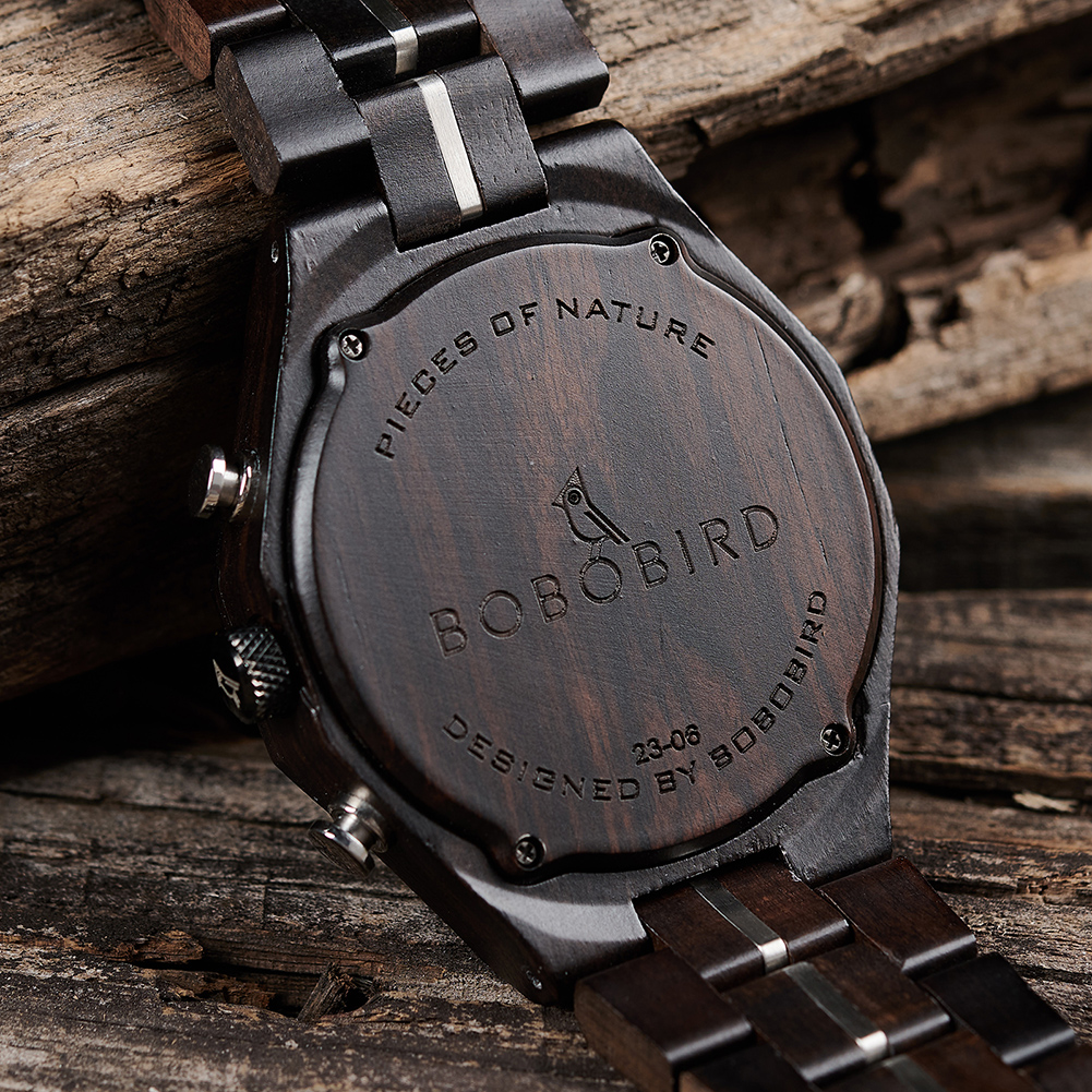 Montre en bois mouvement japonais vert – Image 5
